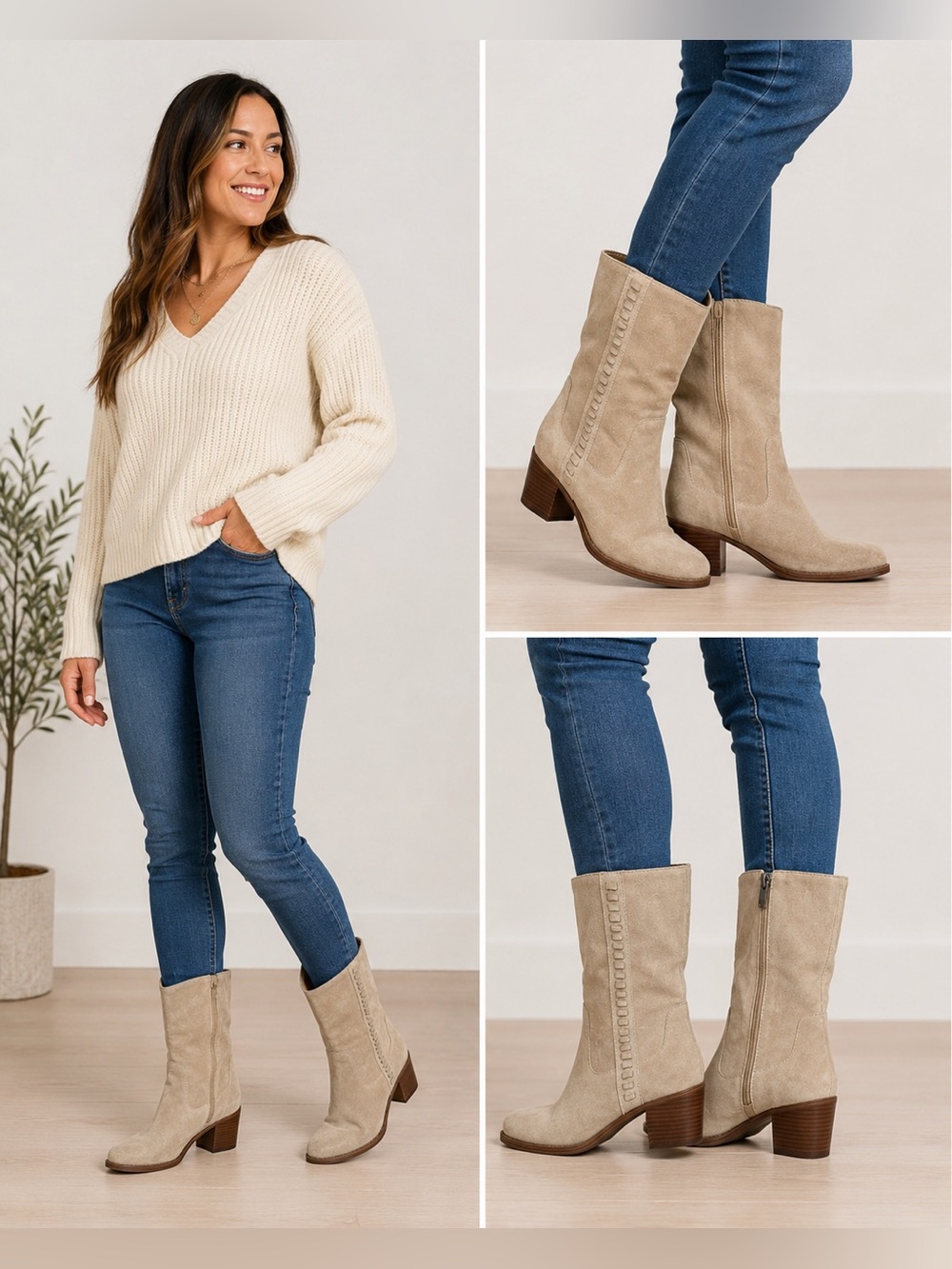 Vince Camuto Zelcinna Suede Mid-Calf Boots – Size 6.5W – Beige/Taupe